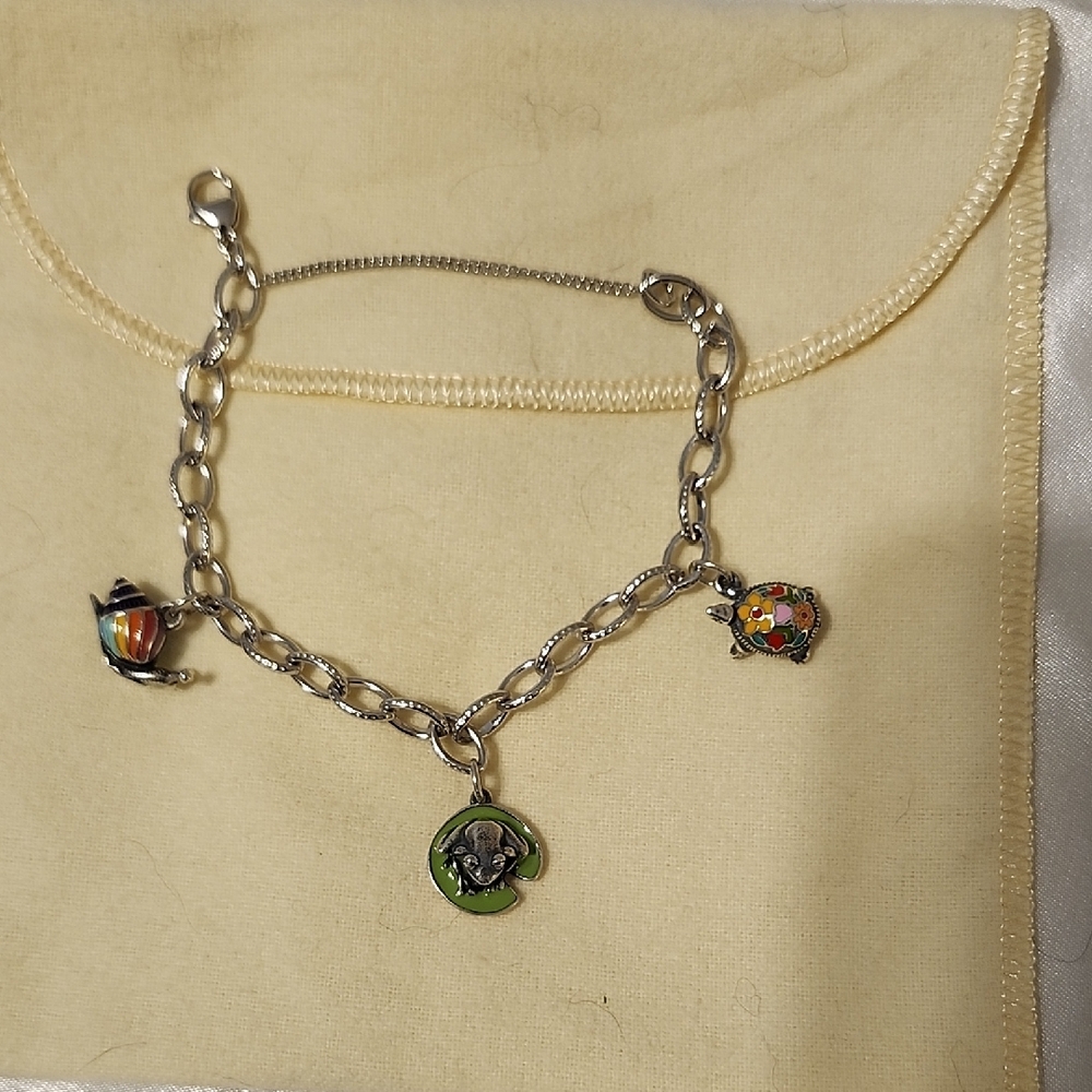 James Avery Silver Bracelet with Retired Frog On Lily Pad, Festive Turtle, Snail